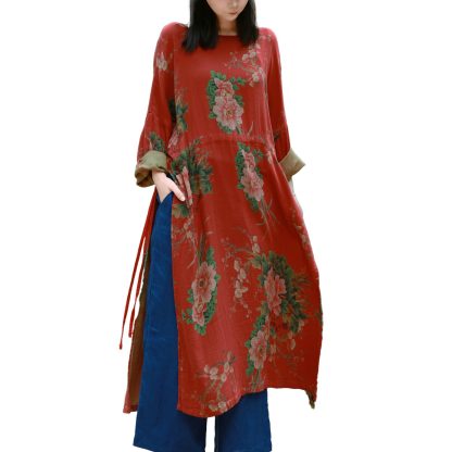 Vintage floral print mid-sleeve dress - Image 9