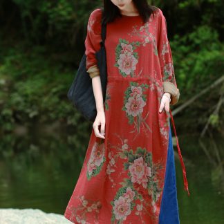 Vintage floral print mid-sleeve dress