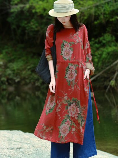 Vintage floral print mid-sleeve dress
