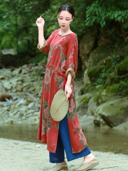 Vintage floral print mid-sleeve dress - Image 3