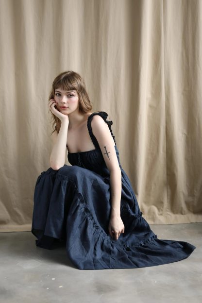 Navy Pleated Slip Dress - Image 6