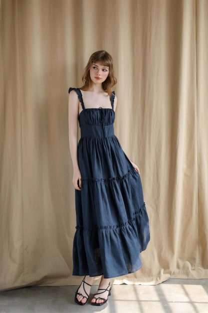 Navy Pleated Slip Dress - Image 5