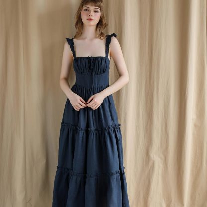 Navy Pleated Slip Dress - Image 4
