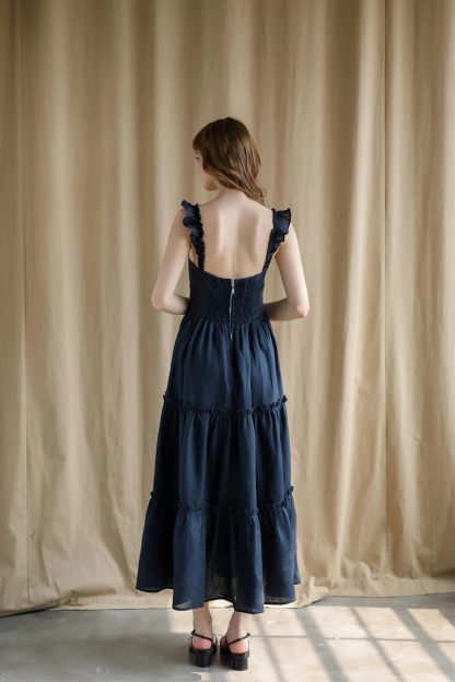 Navy Pleated Slip Dress - Image 3