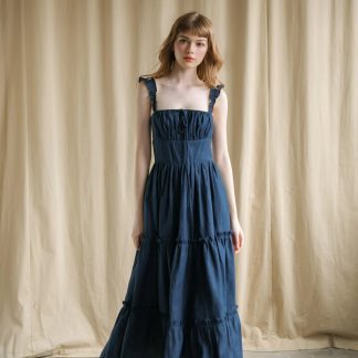 Navy Pleated Slip Dress
