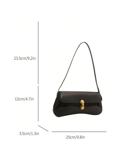 Patent Leather Lock Accent Underarm Bag - Image 7