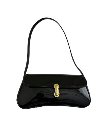 Patent Leather Lock Accent Underarm Bag - Image 6