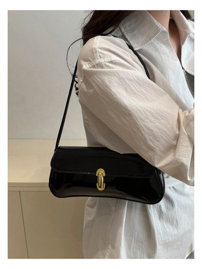 Patent Leather Lock Accent Underarm Bag - Image 5