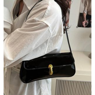 Patent Leather Lock Accent Underarm Bag