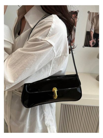 Patent Leather Lock Accent Underarm Bag
