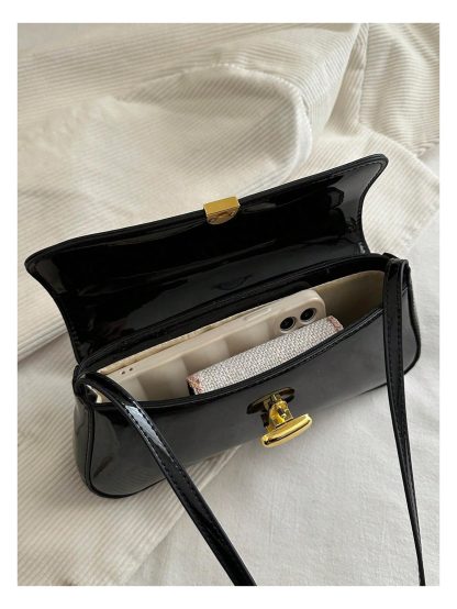 Patent Leather Lock Accent Underarm Bag - Image 3