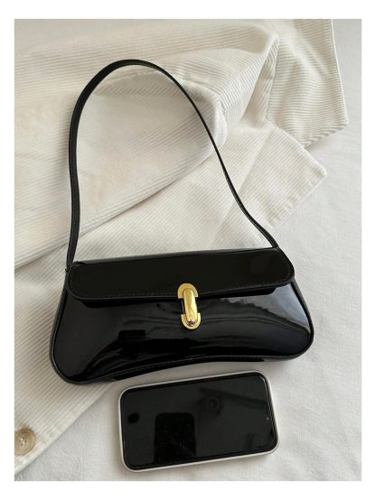Patent Leather Lock Accent Underarm Bag - Image 2