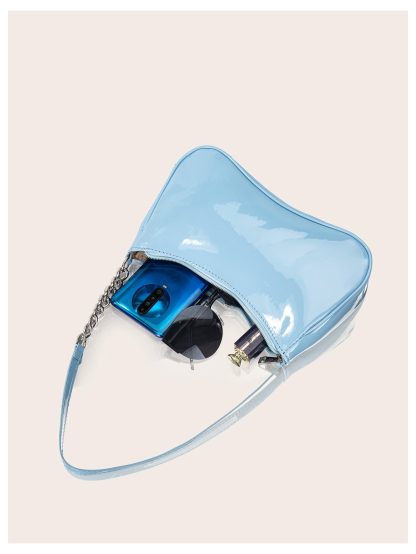 Patent leather asymmetric chain underarm bag - Image 5