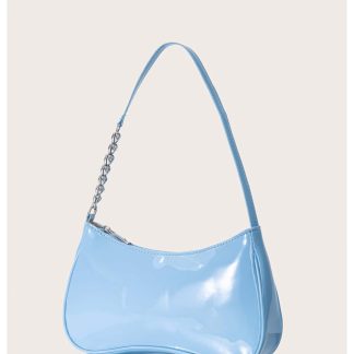 Patent leather asymmetric chain underarm bag