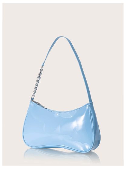 Patent leather asymmetric chain underarm bag