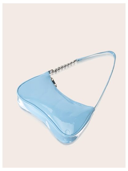 Patent leather asymmetric chain underarm bag - Image 2