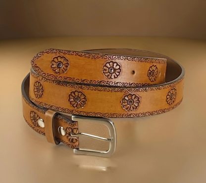 Hand-carved leather belt
