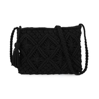 Black Hand-Woven Crossbody Bag