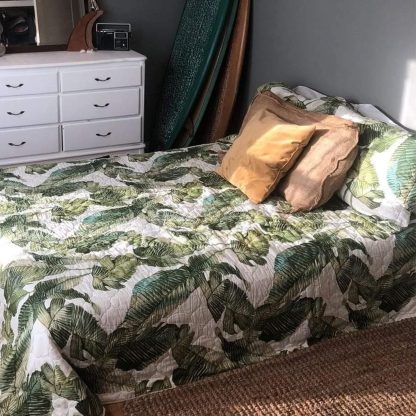 Tropical Green Leaf Print Three-Piece Bedspread Set - Image 10