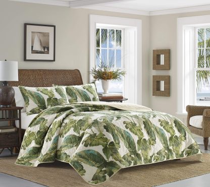 Tropical Green Leaf Print Three-Piece Bedspread Set - Image 9