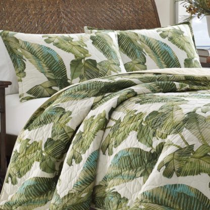Tropical Green Leaf Print Three-Piece Bedspread Set - Image 8