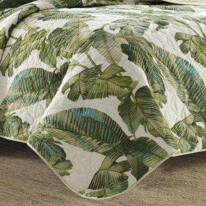 Tropical Green Leaf Print Three-Piece Bedspread Set - Image 3