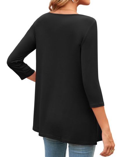 Simple one-shoulder neckline mid-sleeve curved hem top - Image 5