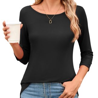 Simple one-shoulder neckline mid-sleeve curved hem top