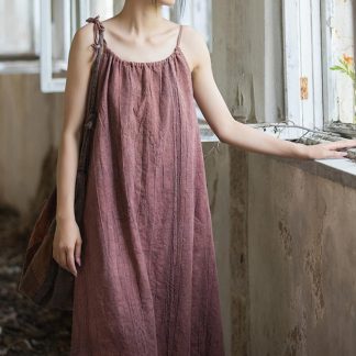 Distressed cotton and linen suspender skirt