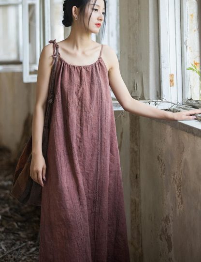 Distressed cotton and linen suspender skirt