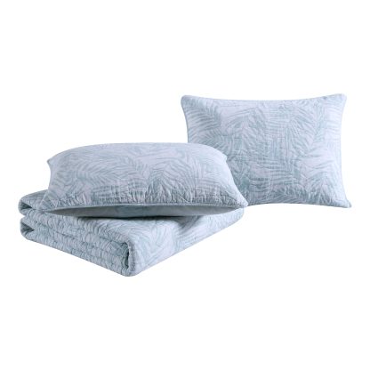Light blue leaf pattern three-piece bed cover set - Image 10