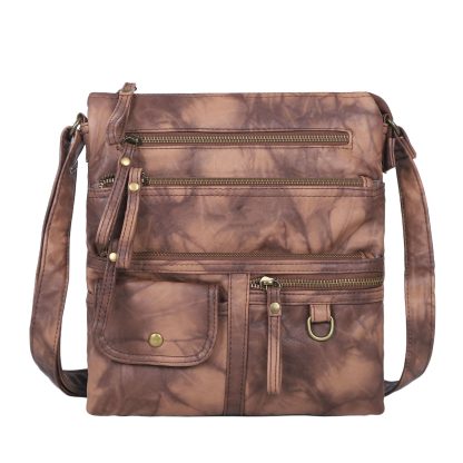 Vintage distressed multi-zip crossbody bag