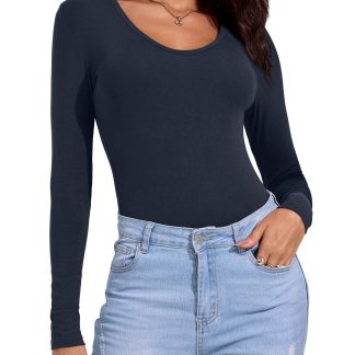 Simple U-neck Slim Long Sleeve Bodysuit