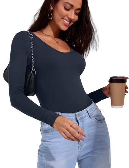 Simple U-neck Slim Long Sleeve Bodysuit - Image 3
