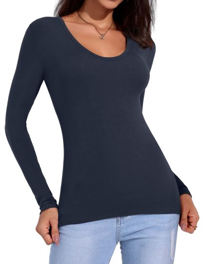 Simple U-neck Slim Long Sleeve Bodysuit - Image 2