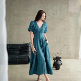 French Fine Linen V-Neck Dress