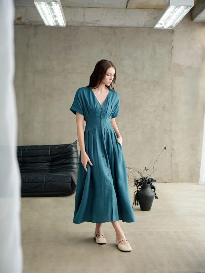 French Fine Linen V-Neck Dress