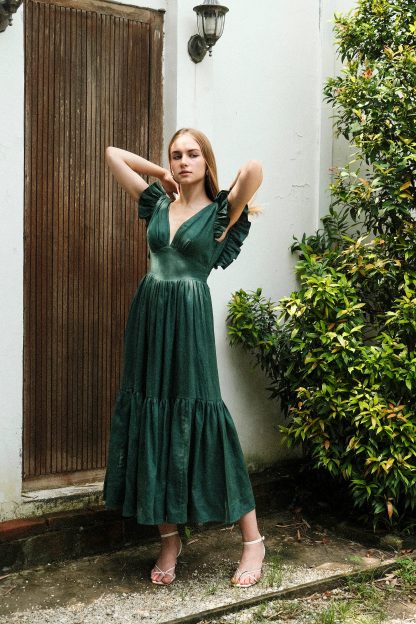 French Deep V Neck Ruffle Dress - Image 4
