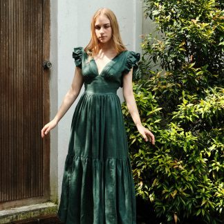 French Deep V Neck Ruffle Dress