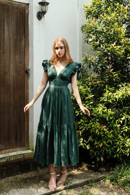 French Deep V Neck Ruffle Dress