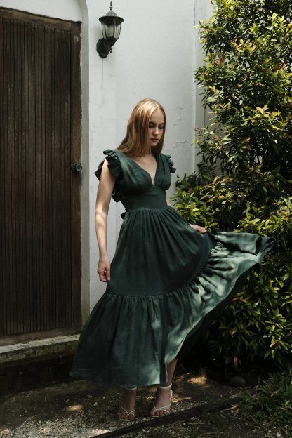 French Deep V Neck Ruffle Dress - Image 2