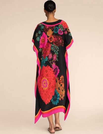 Retro large flower print robe dress - Image 4