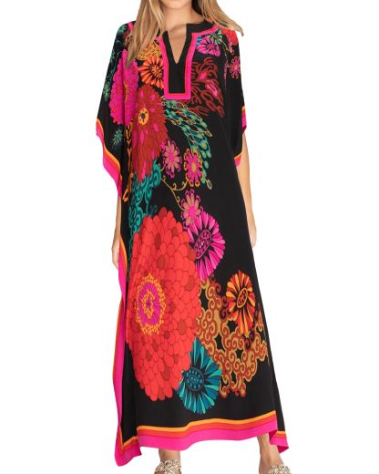 Retro large flower print robe dress - Image 3