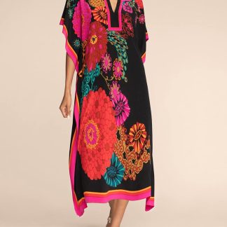 Retro large flower print robe dress