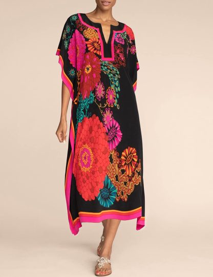 Retro large flower print robe dress