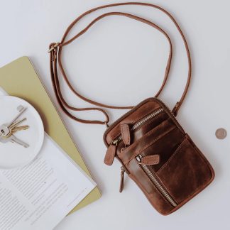 Handmade leather crossbody phone bag