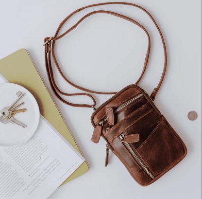 Handmade leather crossbody phone bag