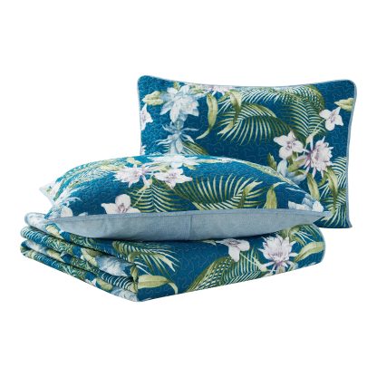 Tropical Blue Floral Bedspread Three-Piece Set - Image 11