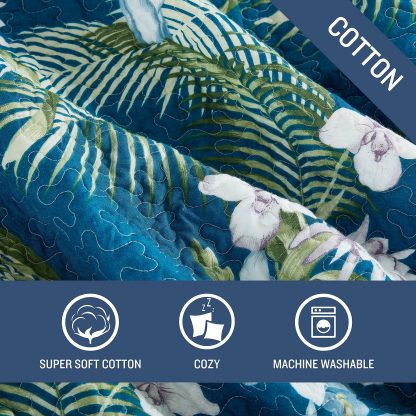Tropical Blue Floral Bedspread Three-Piece Set - Image 6