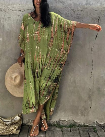 Tie-dye gradient green robe dress - Image 7